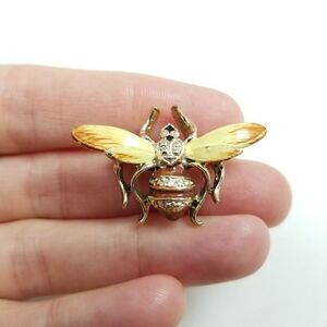 Vintage Insect Shape Brooch, Enamel Detail, Wasp, Hornet Bee Bug, Retro Estate